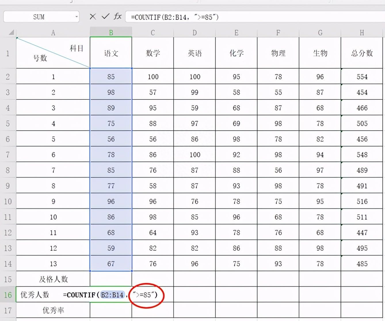 Excel表格技巧—如何计算优秀率插图6