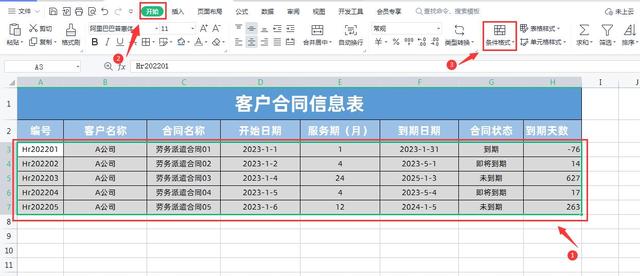 Excel自动计算合同到期日和天数，根据天数自动填充颜色提醒！插图12