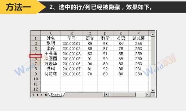 怎么在Excel2003中如何隐藏行或列插图4