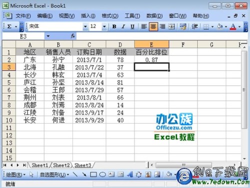 Excel2003中如何计算所占百分比插图2