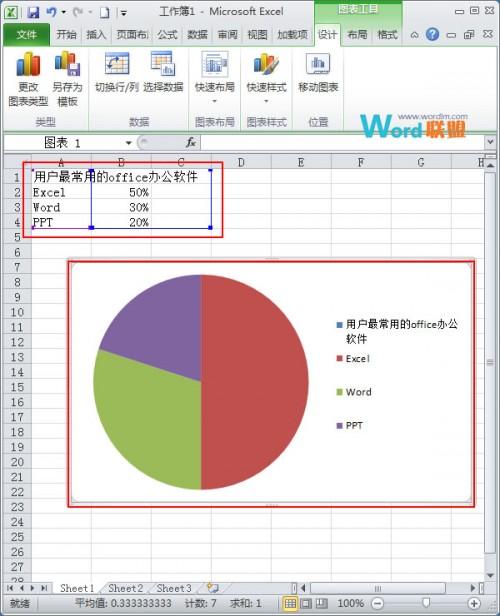 Excel2010怎么制作扇形统计图插图4